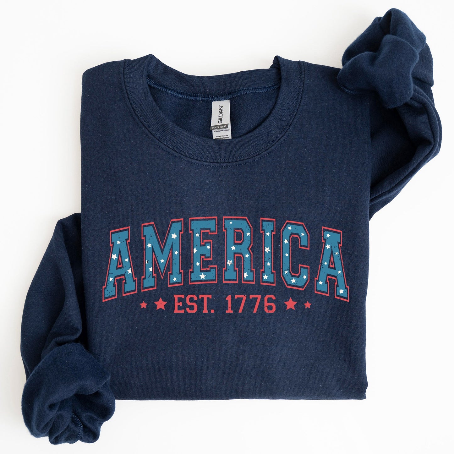 America 1776 Patriotic 4th of July Vintage Graphic Print Across Chest Sweatshirt