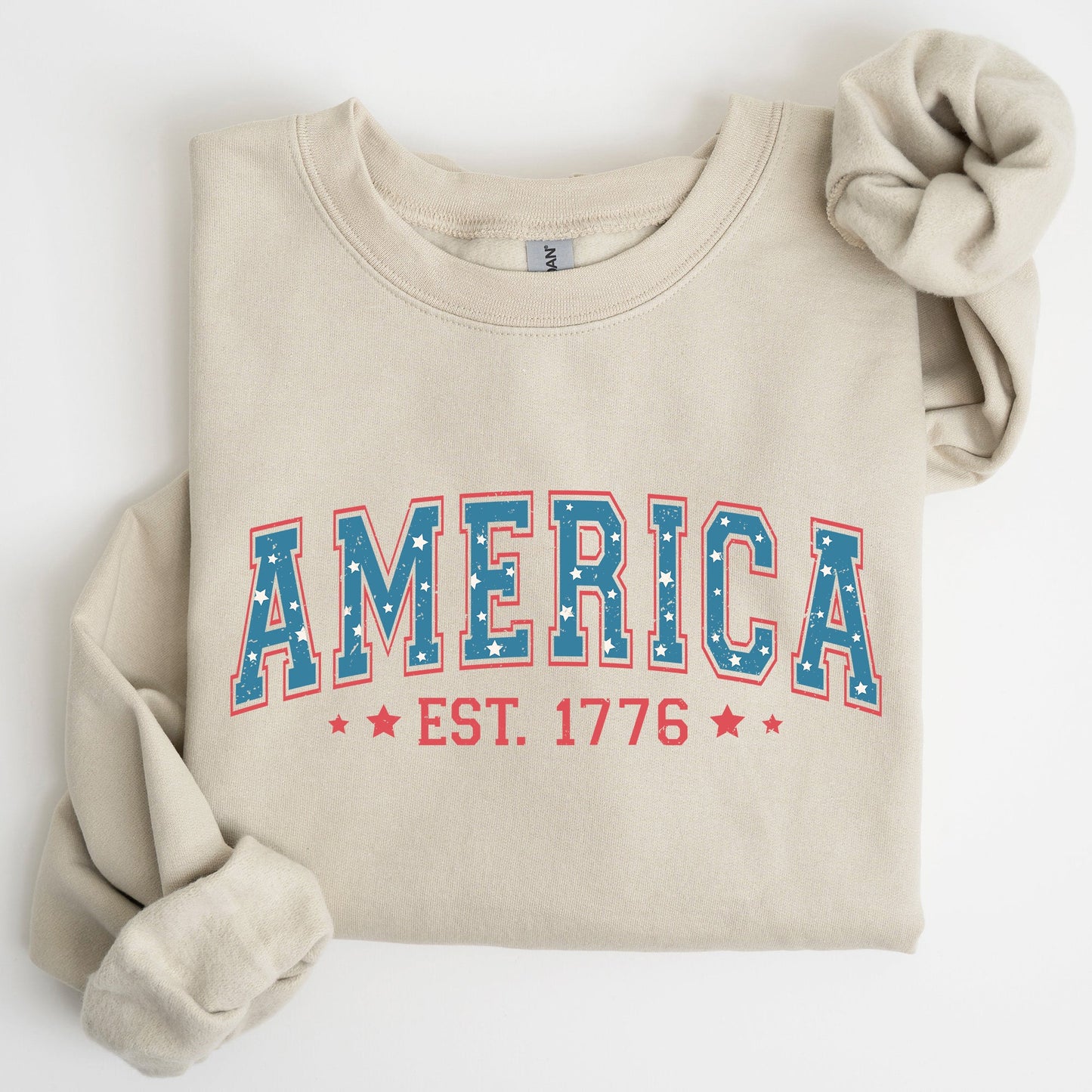 America 1776 Patriotic 4th of July Vintage Graphic Print Across Chest Sweatshirt