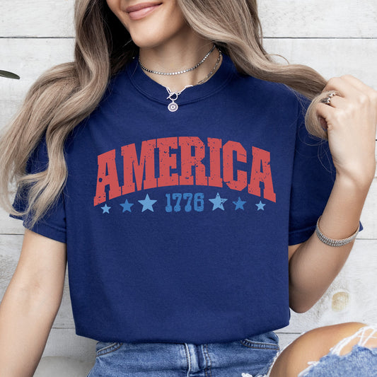 America 1776 Varsity Patriotic USA 4th Of July Heritage Pride Comfort Colors Tee