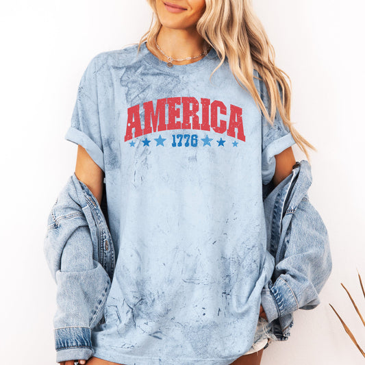 America 1776 Color Blast Patriotic USA Fourth Of July Vintage Flag Theme Comfort Colors Tee