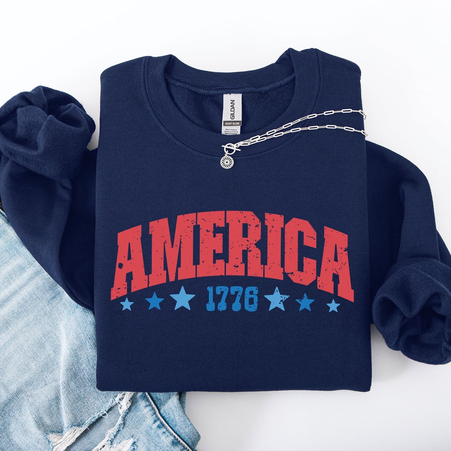 America 1776 Varsity Patriotic USA Fourth Of July Insignia Emblem Graphic Sweatshirt