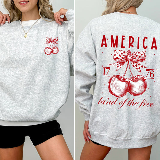 America, Land Of The Free, 1776, Cherries, Patriotic, 4th Of July USA Sweatshirt