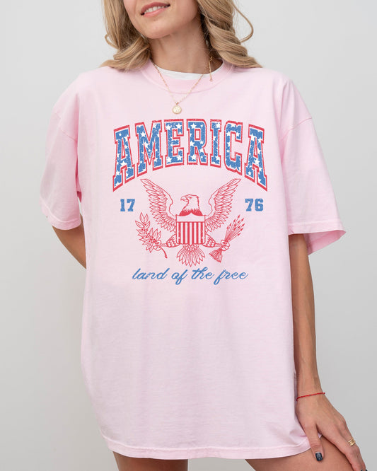 America Land Of The Free Eagle 1776 Stars Stripes Patriotic Heritage Comfort Colors Tee