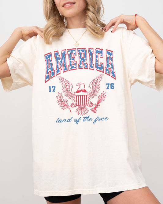 America Land Of The Free Eagle 1776 Stars Stripes Patriotic Heritage Comfort Colors Tee