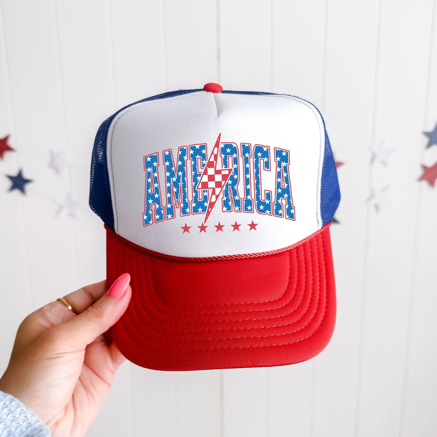 America Lightning Bolt Patriotic Flag Emblem Proud Freedom Edition Snapback Trucker Hat