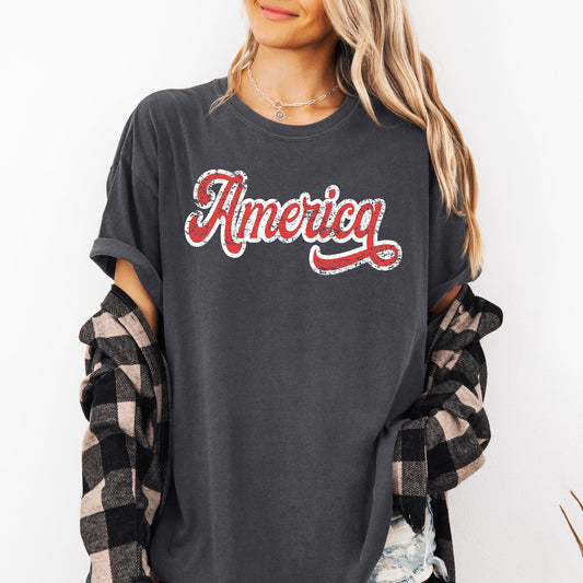 America Red White Varsity Retro Vintage Patriotic USA 4th Of July Comfort Colors Tee