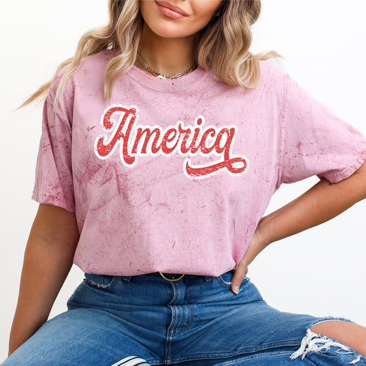 Color Blast America Patriot USA 4th of July Vintage Varsity Retro Red White Blue Color Block Comfort Colors Tee