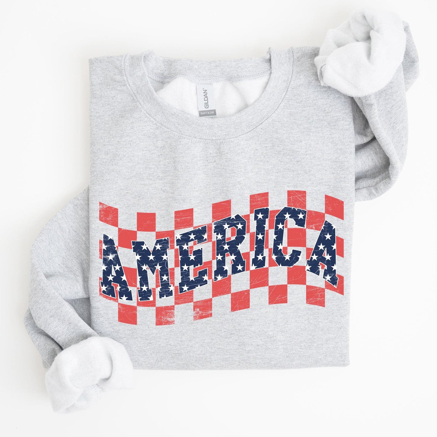 America Retro Patriotic USA Checkered Vintage Americana Flag Inspired Sweatshirt