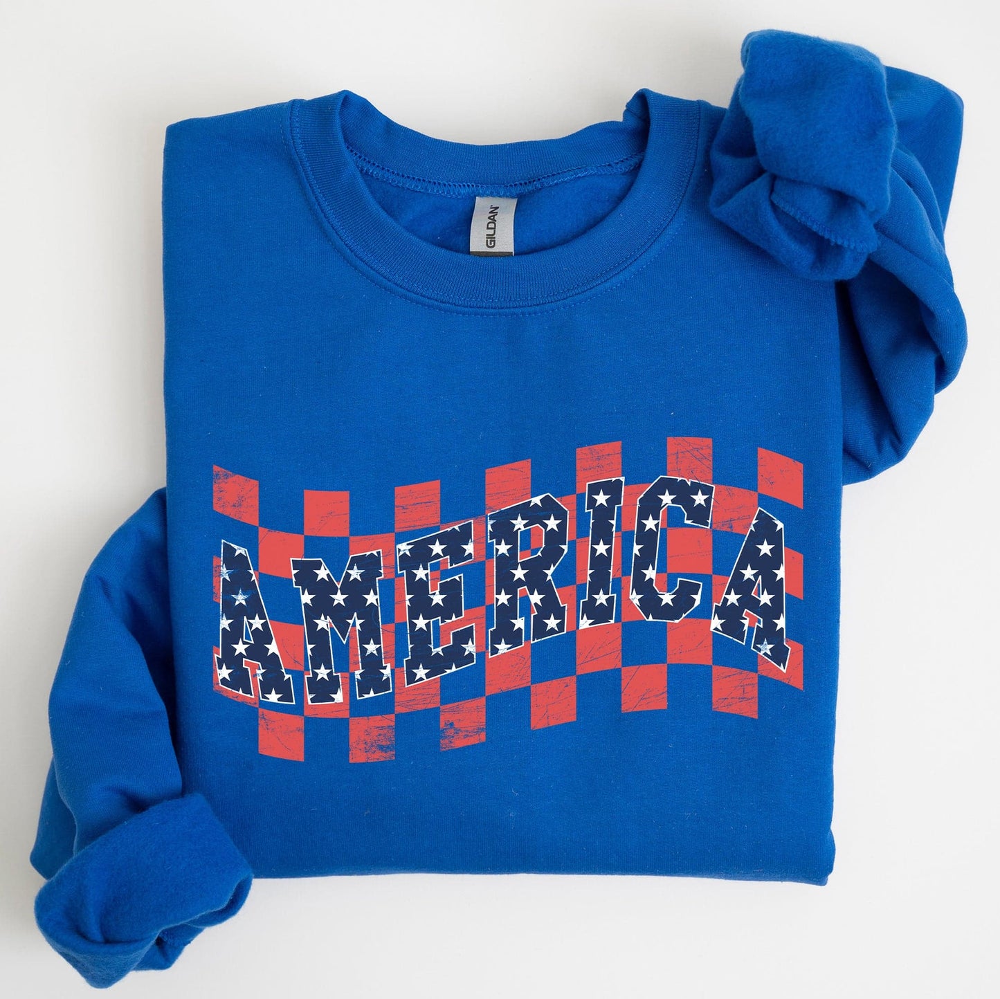 America Retro Patriotic USA Checkered Vintage Americana Flag Inspired Sweatshirt