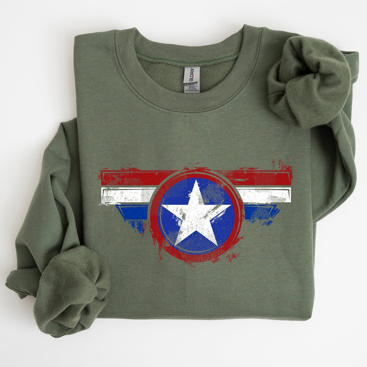 America Super Hero Flag Patriotic 4th of July United States Flag Emblem Graphic Inspired Sweatshirt