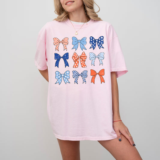 American Bows Ribbon Stars And Stripes Coquette USA Independence Day Retro Vintage Comfort Colors Tee