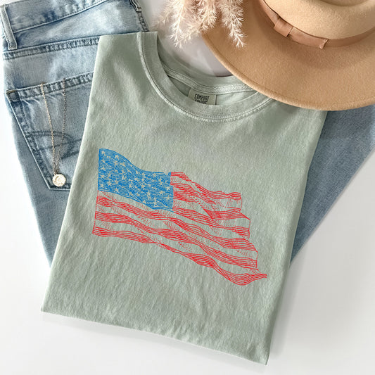 American Flag Illustration Patriotic 4th Of July Vintage Style Comfort Colors Tee