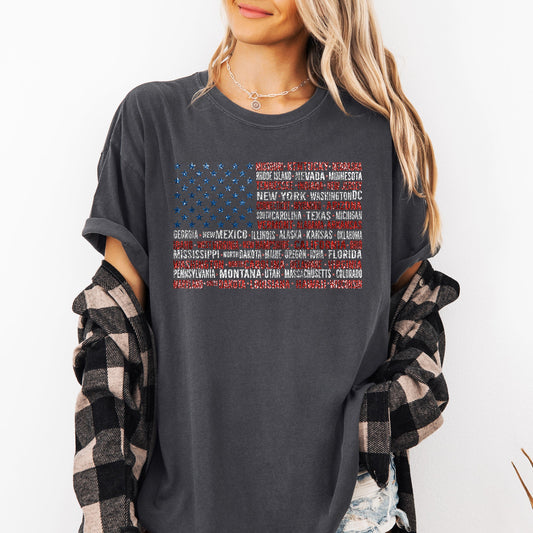 American Flag States Patriotic USA 4th Of July Emblem Vintage Style Comfort Colors Tee
