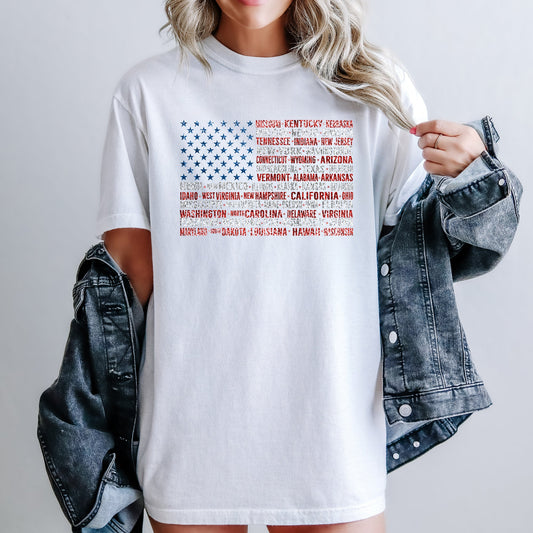 American Flag States Patriotic USA 4th Of July Emblem Vintage Style Comfort Colors Tee