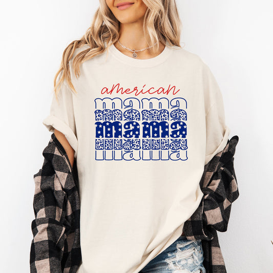 American Mama Leopard Stars Retro Patriotic 4th Of July Vintage Inspired Comfort Colors Tee