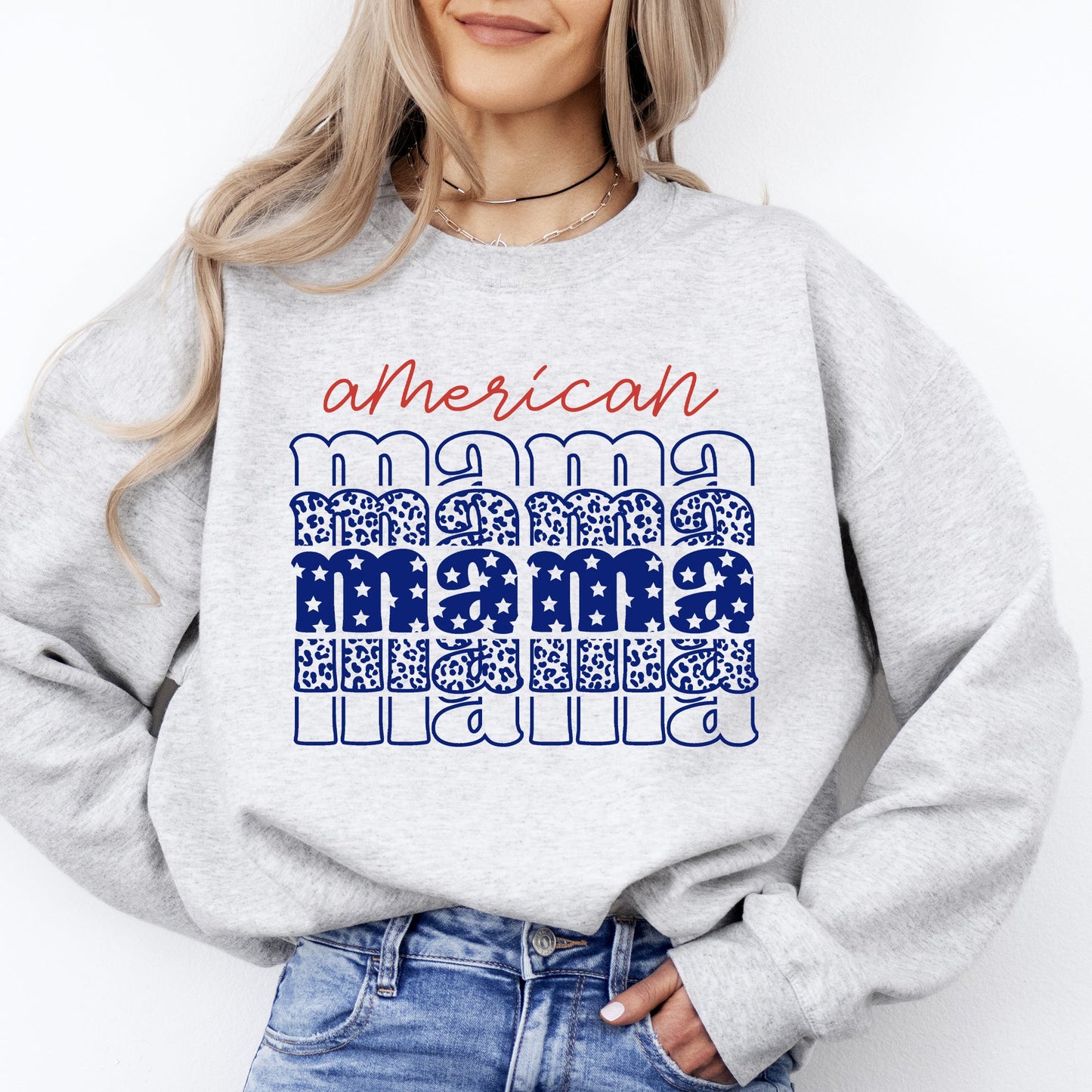American Mama Retro Vintage Patriotic Stars Leopard Fourth Of July Celebration Sweatshirt