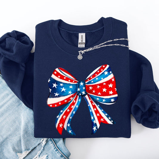 American Bow Red White Blue Patriotic 4th of July Flag Inspired Vintage Style Sweatshirt
