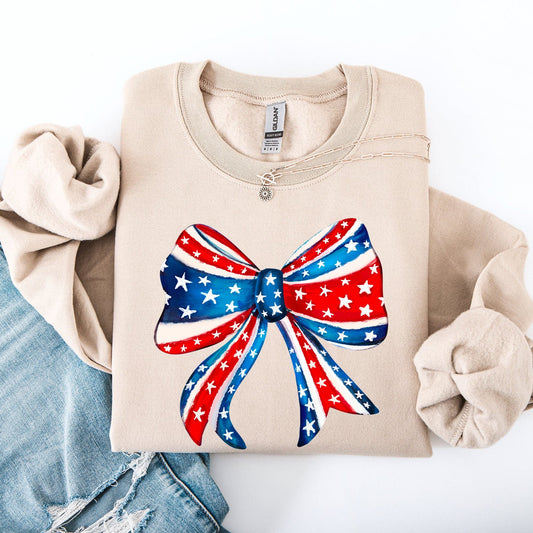 American Bow Red White Blue Patriotic 4th of July Flag Inspired Vintage Style Sweatshirt