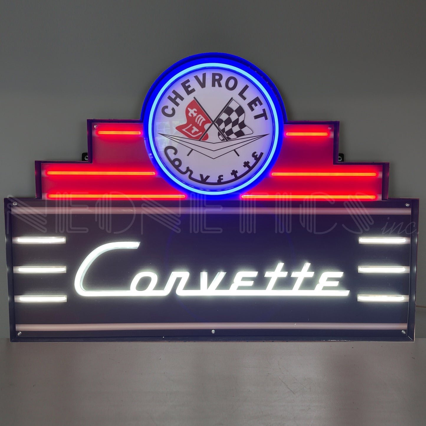 Art Deco Marquee Corvette LED Flex-Neon Sign in Steel Can