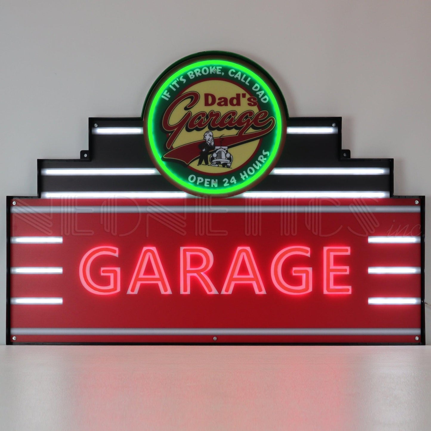 Art Deco Marquee Dad's Garage LED Flex-Neon Sign in Steel Can