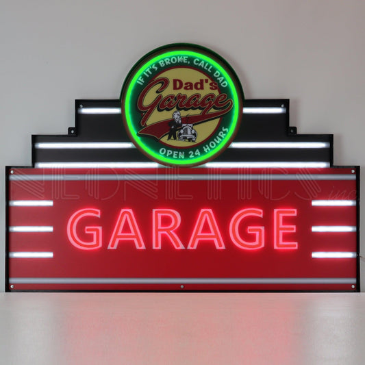Art Deco Marquee Dad's Garage LED Flex-Neon Sign in Steel Can