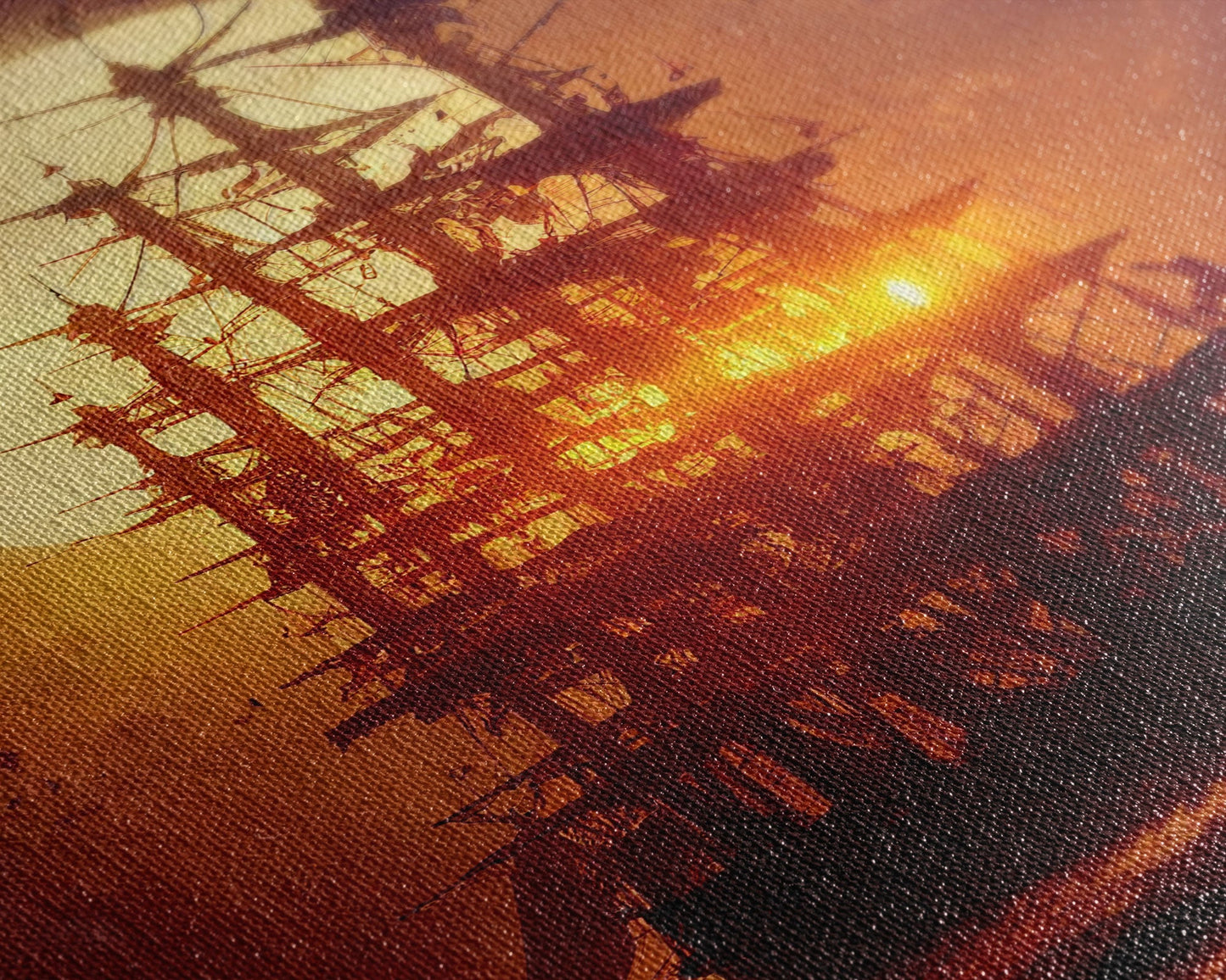 Ghost Ship and Full Moon, Spooky Pirate Ship Art, Framed Canvas Print, Ready To Hang Framed Wall Art, Living Room Wall Hanging