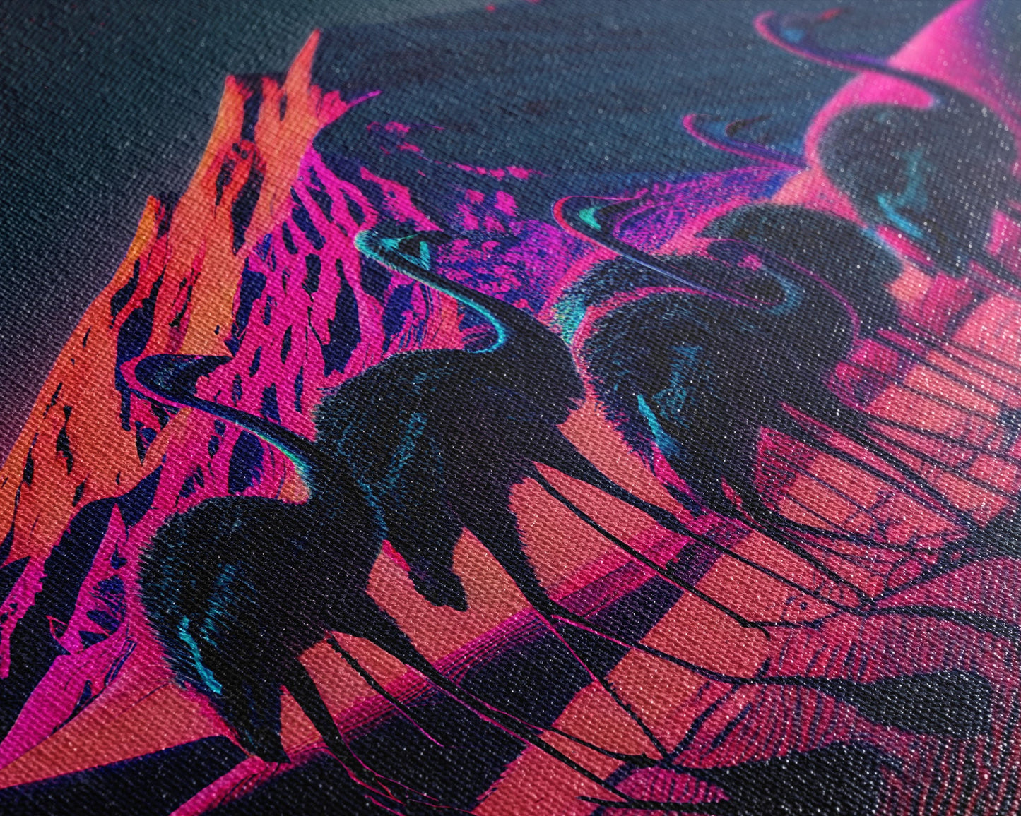 Emus in the desert, animal prints, animal art, framed canvas print, vapor wave synthwave animal art