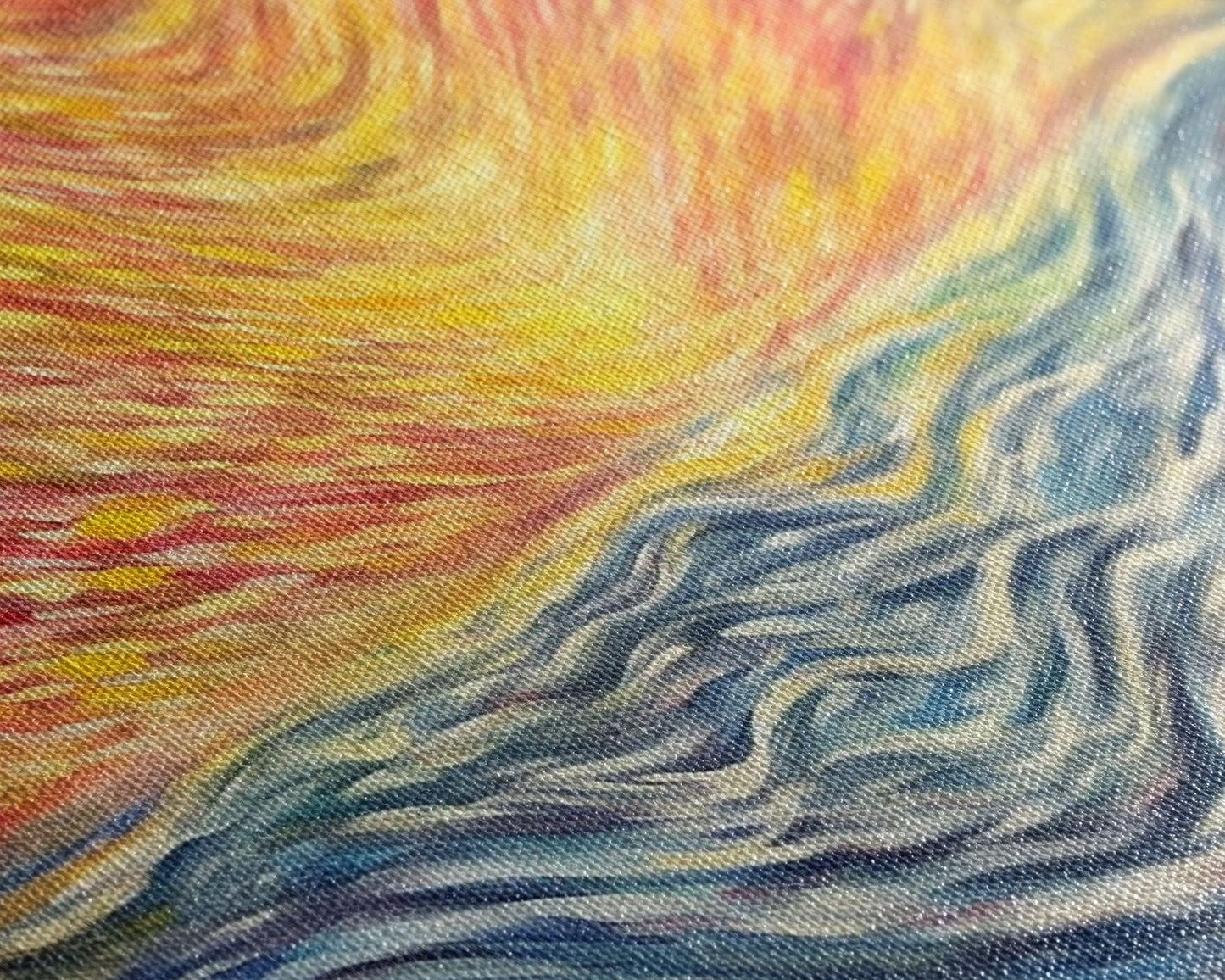 Large Textured Nature Abstract Wall Art, Sunset Over Sea Abstract, Yellow, Blue, Horizon, Wall Decor, Panoramic, Wall Art, Canvas Print