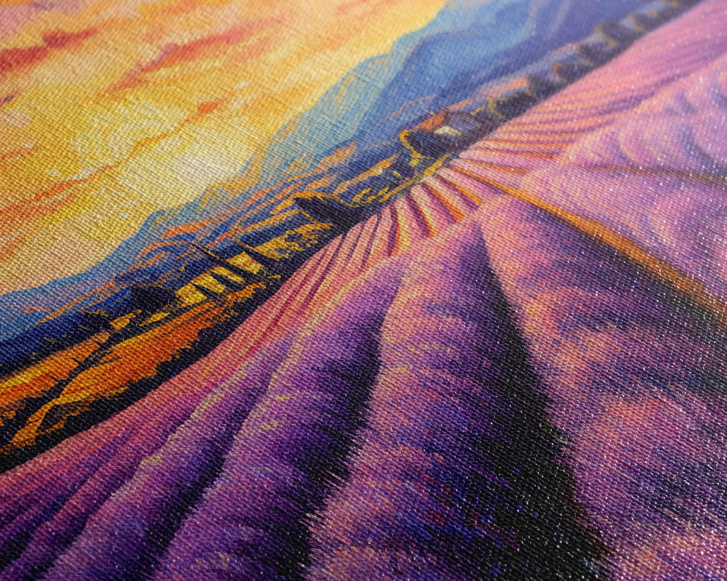 Lavender Fields, Framed Canvas Print, Purple Art, Southwestern Decor, Farmhouse Art, Centerpiece Art, Digital Wall Art, Landacape Painting