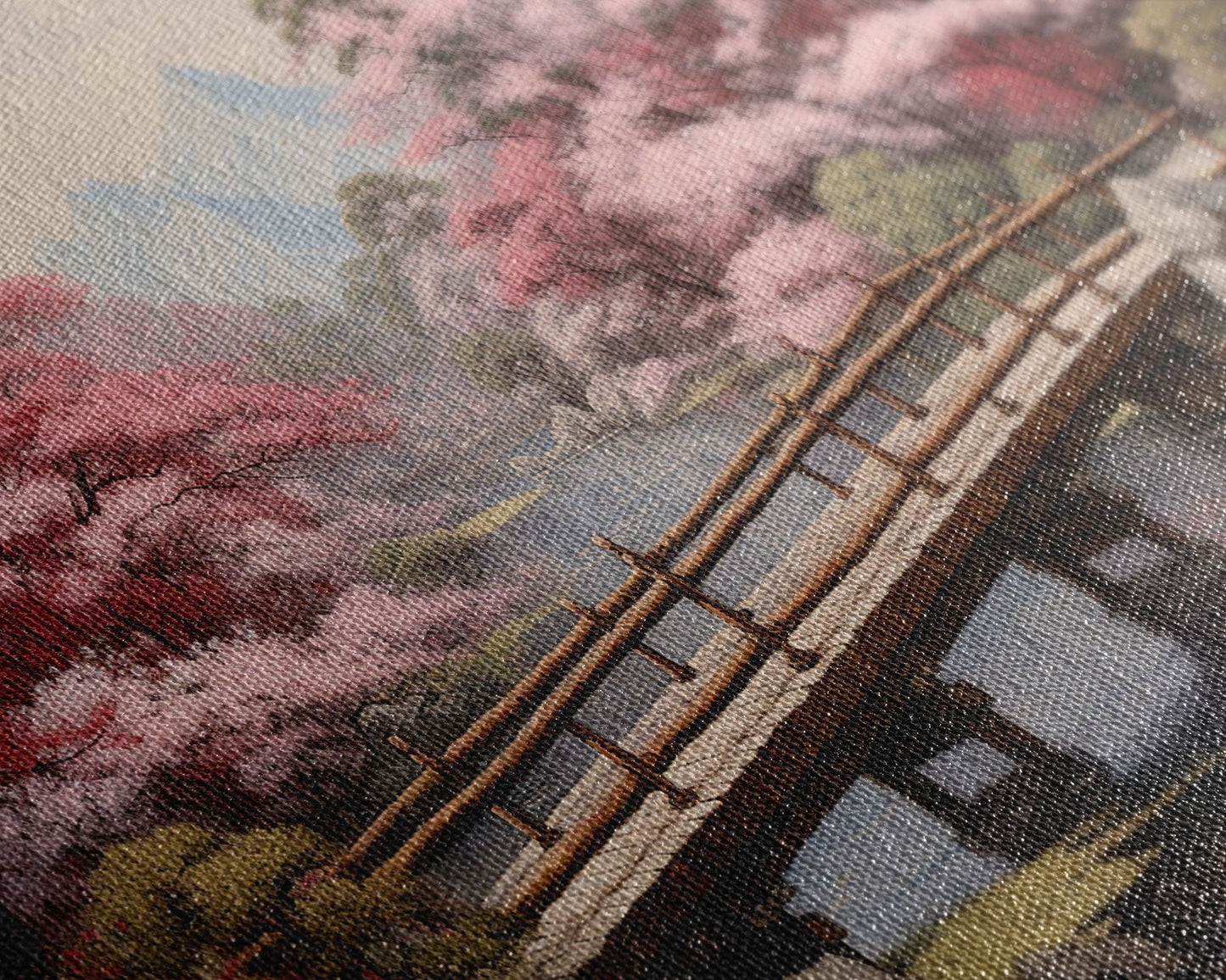 Japanese Wall Art, Cherry Blossoms, River Wall Art, Panoramic Art, Wall Art, Canvas Art, Landscape Art Print, Office Wall Art, Kitchen Art