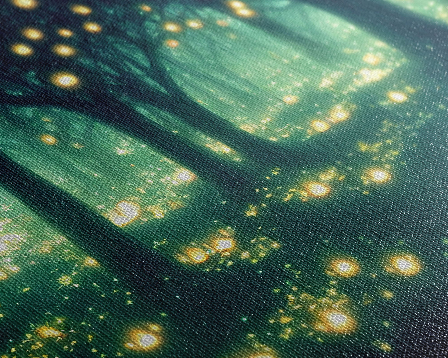 Fireflies At Night In A Fantasy Forest,  Framed Ready To Hang Canvas Print, beautiful wall art, guest room decor