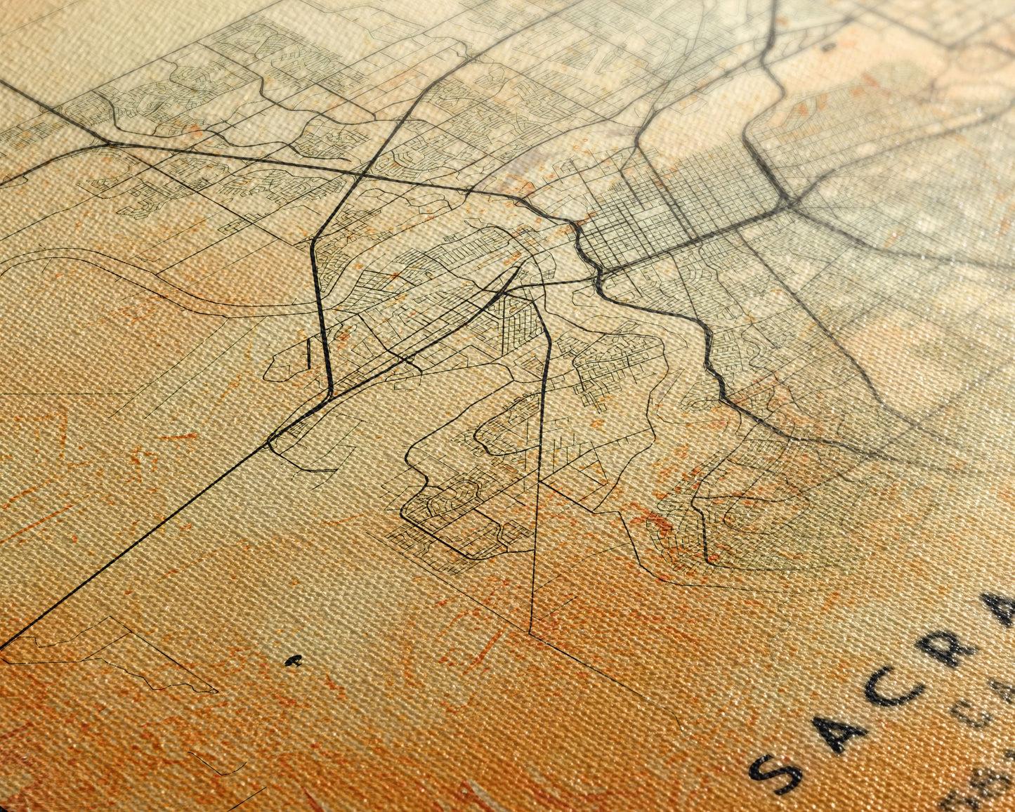 Vintage Sacramento map print poster or framed canvas | Sacramento city map print poster canvas | Sacramento, California print poster canvas