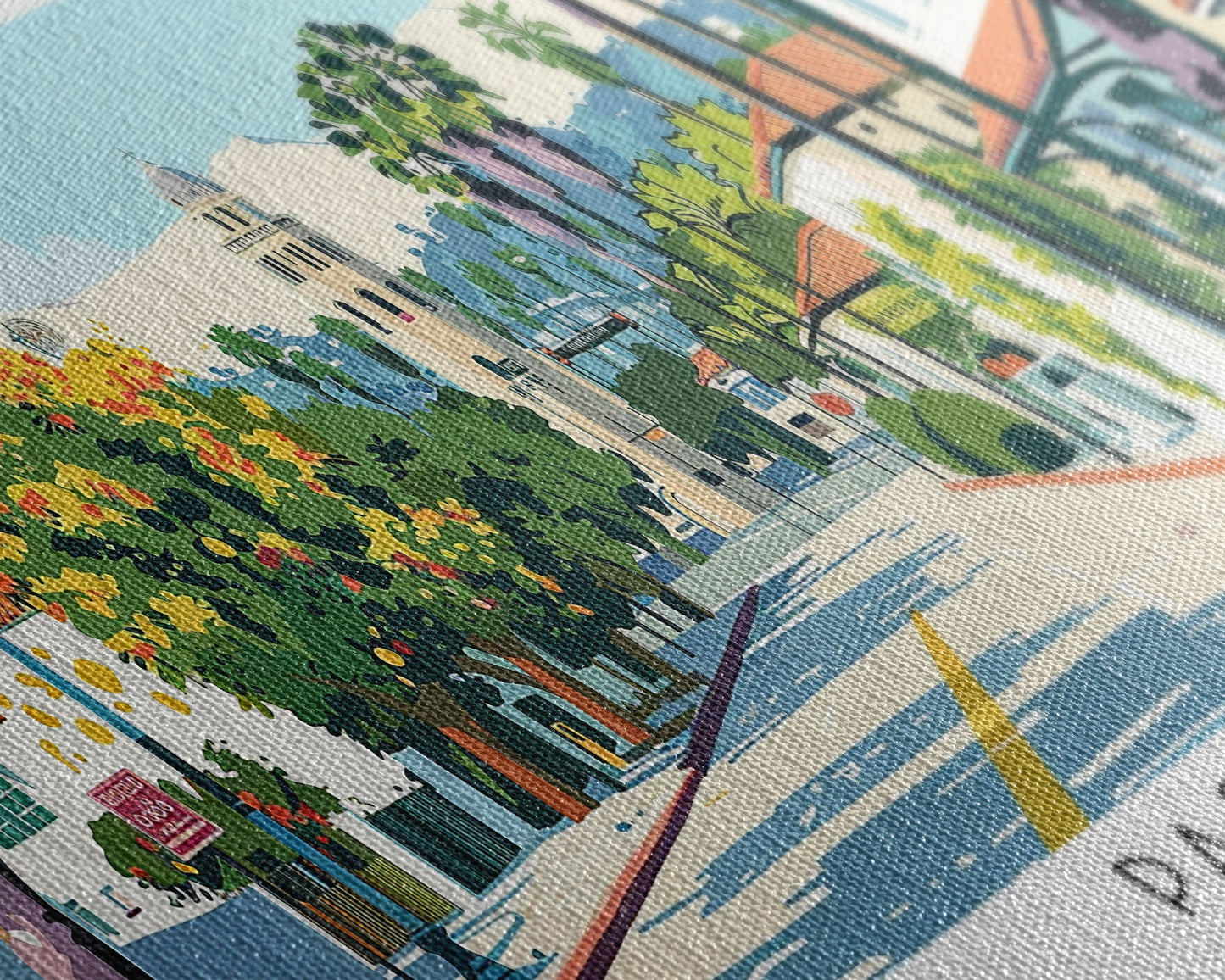 Pasadena California Panoramic Painting, Mid Century Modern Framed Canvas Print, Retro Pop Art Travel Poster, City Art, Office Wall Decor, Living Room Art