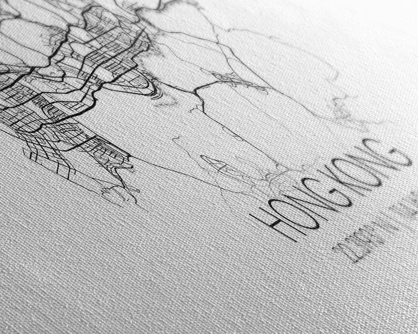 Panoramic Hong Kong City Map, China Art, Map Print, Minimalist Wall Art, Canvas Art, Housewarming Gift, Street Map Art, Closing Gift
