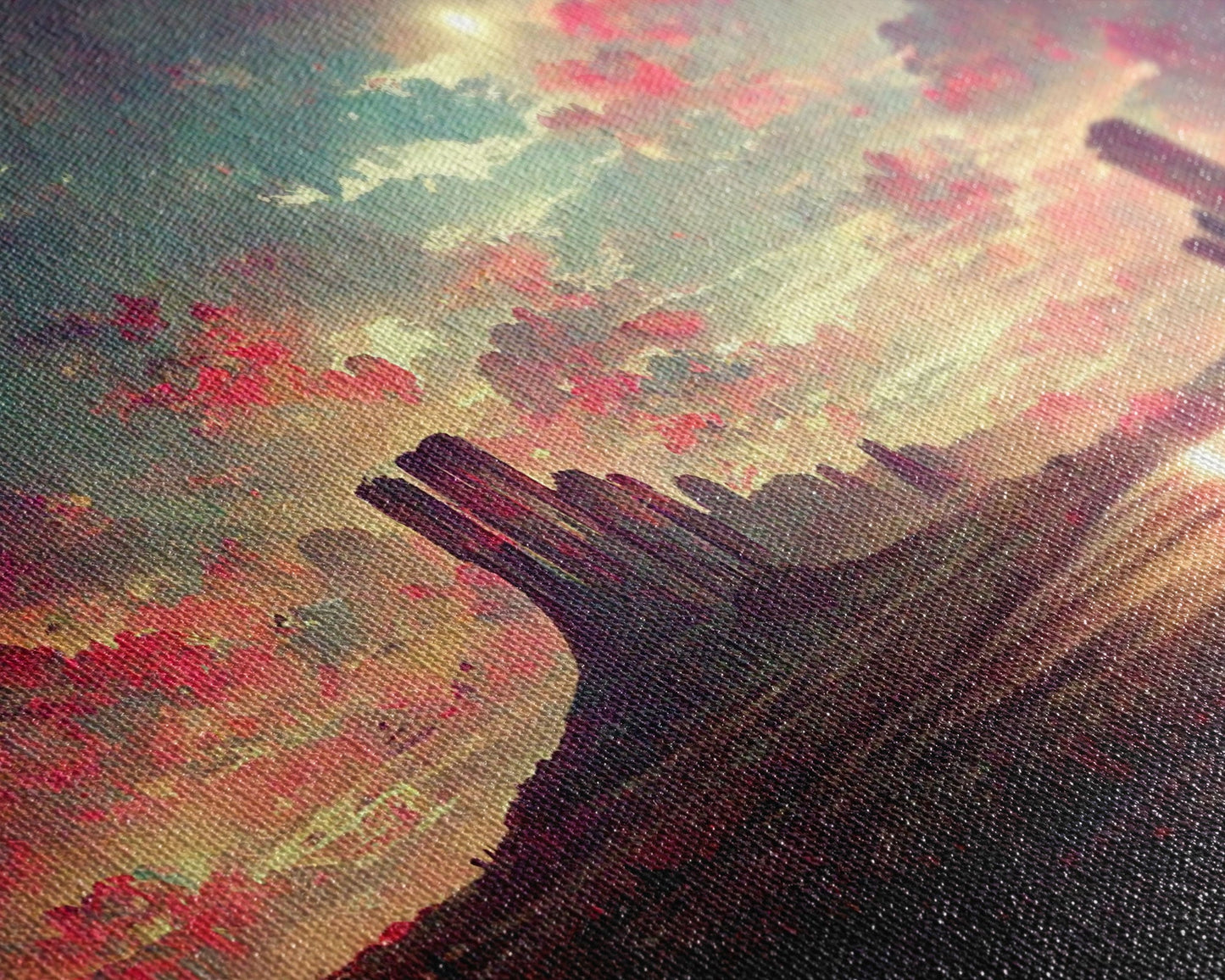Mountain Sunset Oil Painting Canvas Print, Ready to hang gallery wrapped nature canvas print, synthwave style nature art