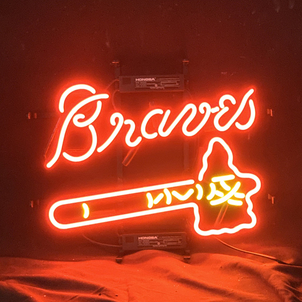 Atlanta Braves Baseball Logo Neon Light Sign, 19x15 Inches, Real Glass Tube with Metal Grid Backing