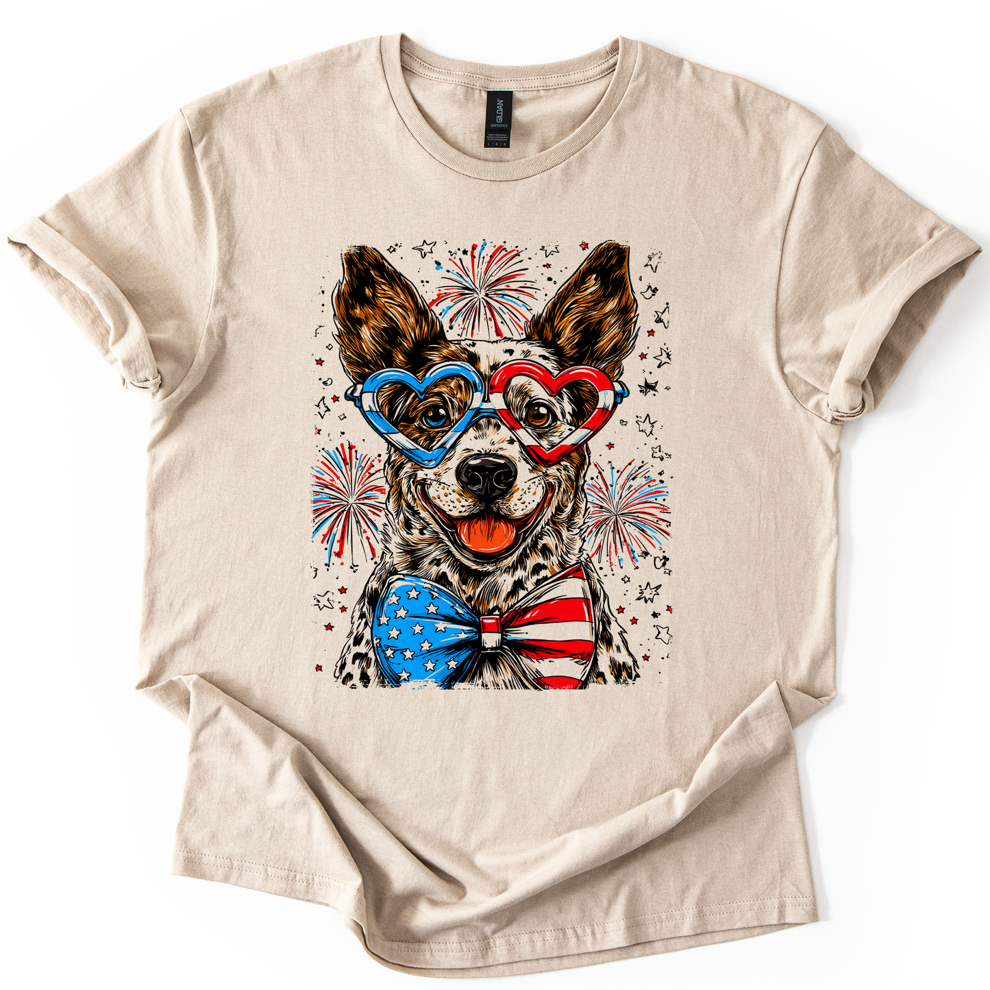 Australian Cattle Patriotic Dog USA America Pet Lover 4th July Flag Edition Graphic Tee