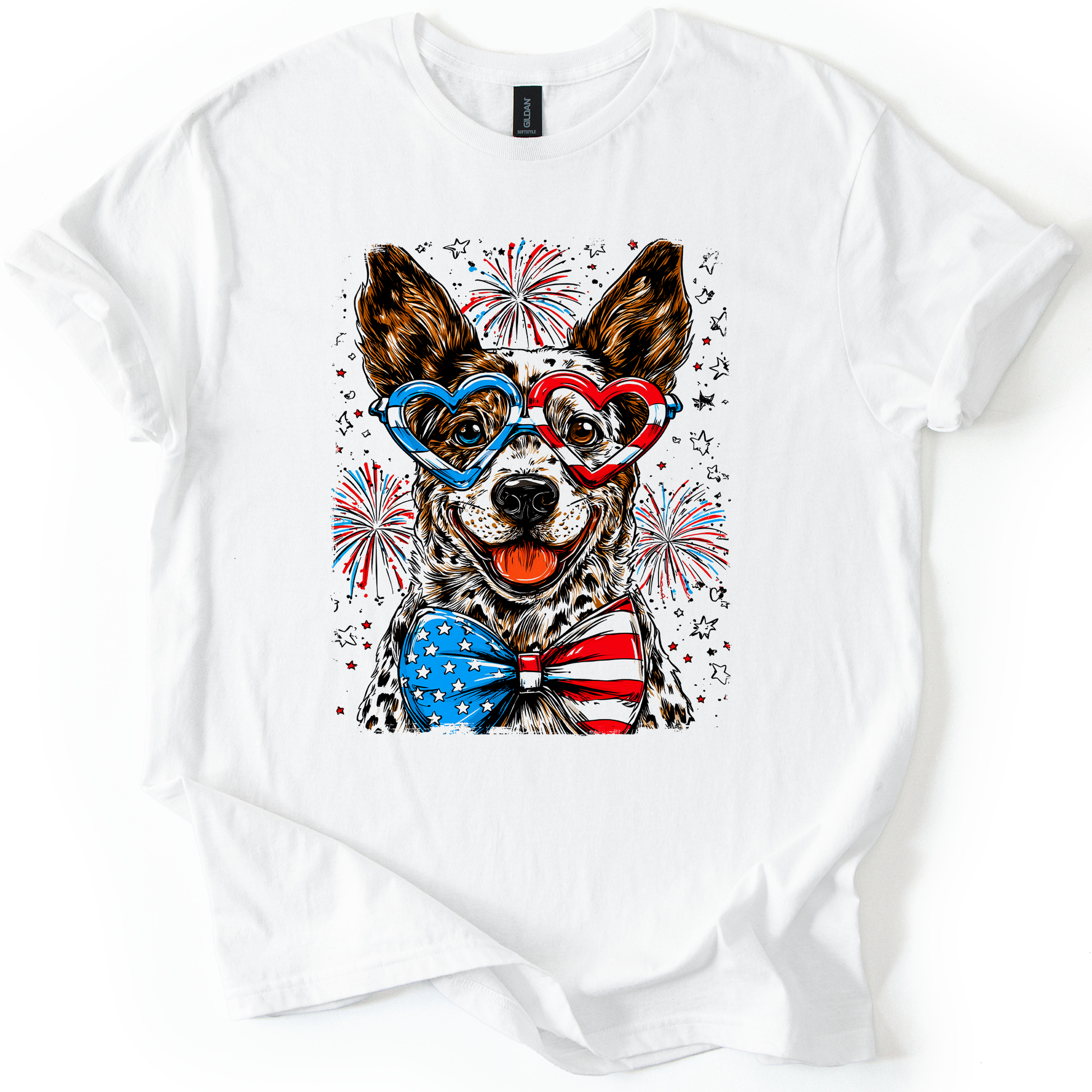 Australian Cattle Patriotic Dog USA America Pet Lover 4th July Flag Edition Graphic Tee