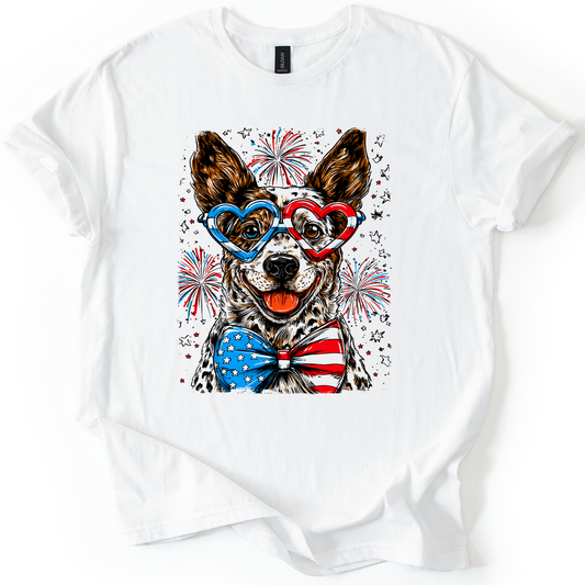 Australian Cattle Patriotic Dog USA America Pet Lover 4th July Flag Edition Graphic Tee