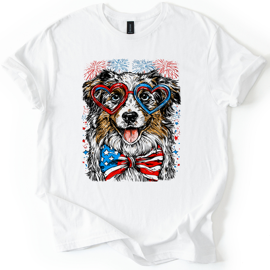 Premium Australian Shepherd Patriotic Dog USA Flag Pride For Pet Lovers Graphic Tee