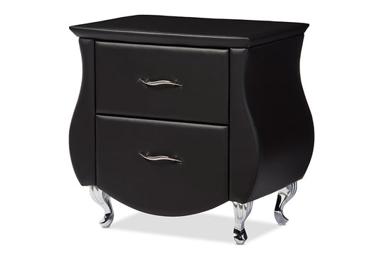 Baxton Studio Erin Modern and Contemporary Black Faux Leather Upholstered Nightstand