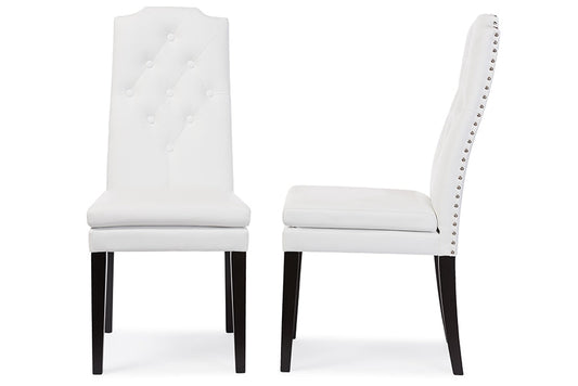 Baxton Studio Dylin Modern and Contemporary White Faux Leather Button-Tufted Nail heads Trim Dining Chair (Set of 2)