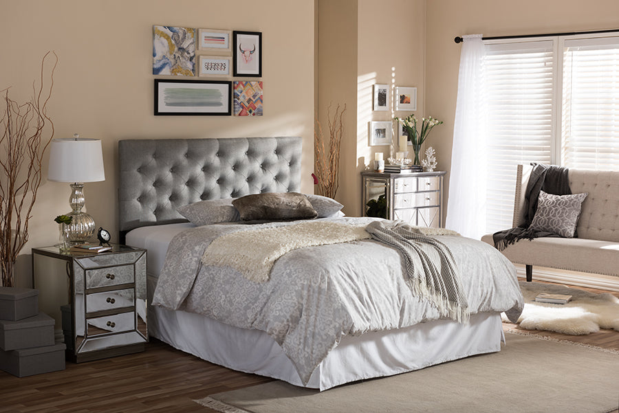 Baxton Studio Viviana Modern and Contemporary Grey Fabric Upholstered Button-tufted Queen Size Headboard