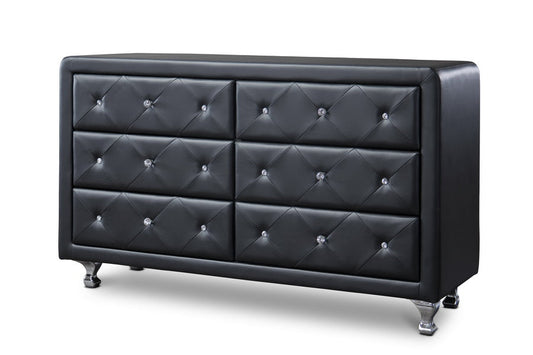 Baxton Studio Luminescence Black Faux Leather Upholstered Dresser