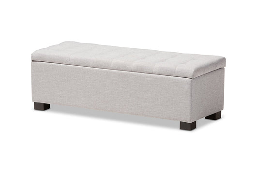 Baxton Studio Roanoke Modern and Contemporary Grayish Beige Fabric Upholstered Grid-Tufting Storage Ottoman Bench