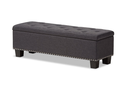 Baxton Studio Hannah Modern and Contemporary Dark Grey Fabric Upholstered Button-Tufting Storage Ottoman Bench