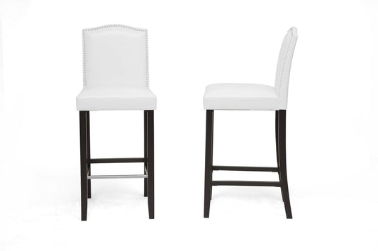 Baxton Studio Libra White Modern Bar Stool with Nail Head Trim (Set of 2)