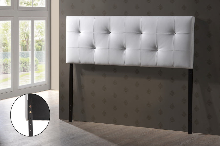 Baxton Studio Dalini Modern and Contemporary Full White Faux Leather Headboard with Faux Crystal Buttons