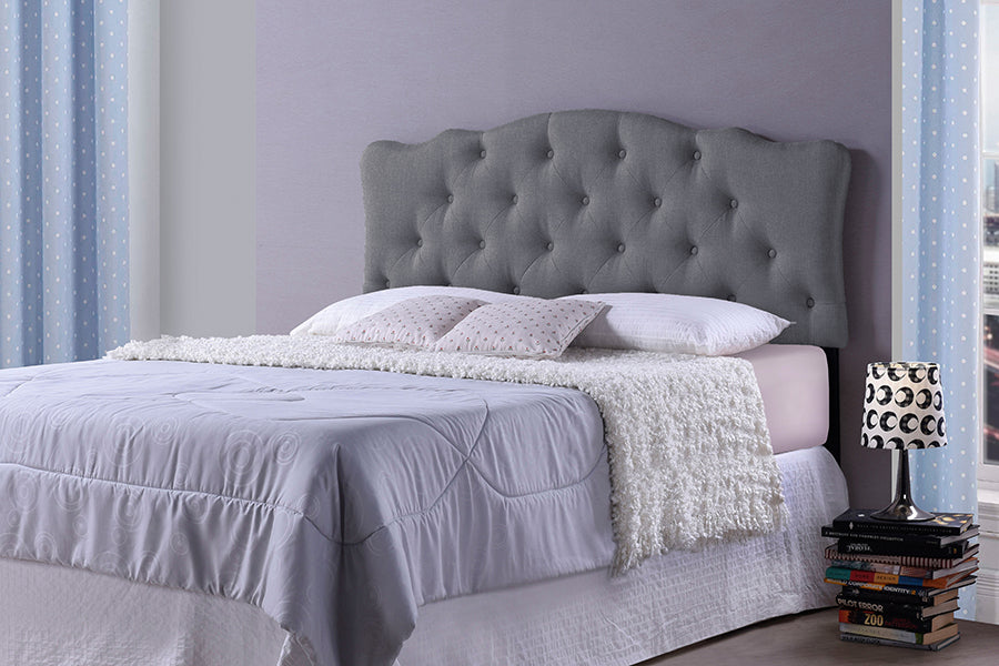 Baxton Studio Rita Modern and Contemporary Full Size Grey Fabric Upholstered Button-tufted Scalloped Headboard