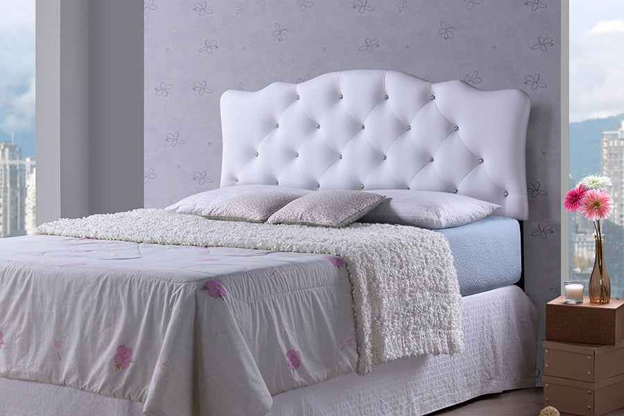 Baxton Studio Rita Modern and Contemporary Full Size White Faux Leather Upholstered Button-tufted Scalloped Headboard